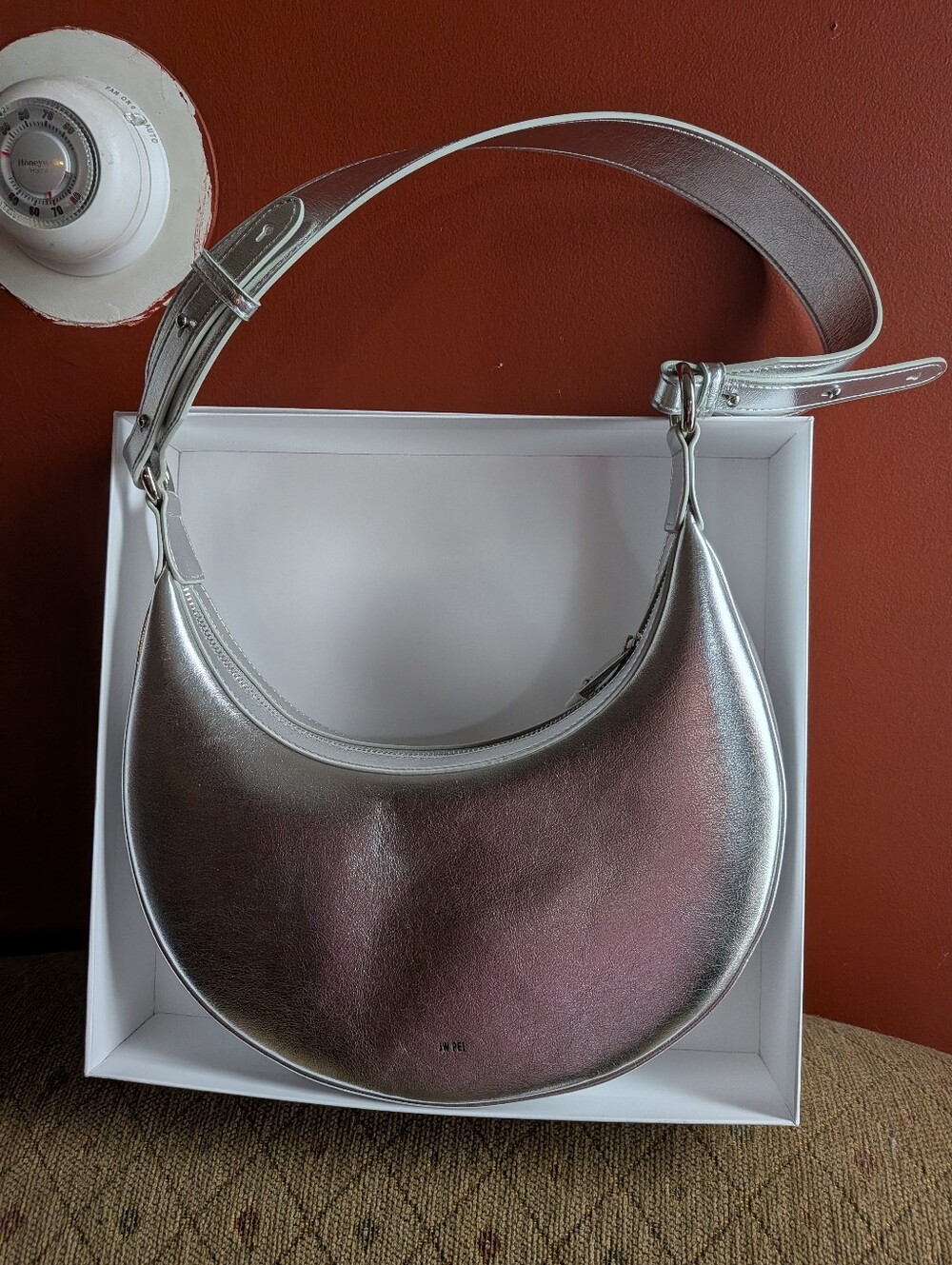 JW PEI Silver Crescent Shoulder Bag with Wide Strap